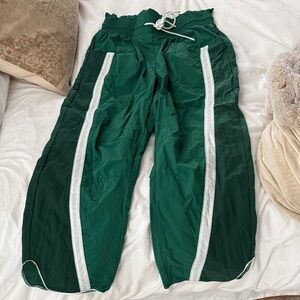Free People Green Track Pants with White Stripes